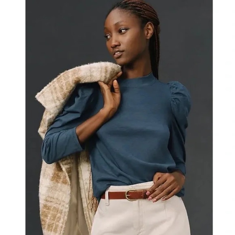 Nation LTD Zeta Puff Sleeve Top - Navy - Small